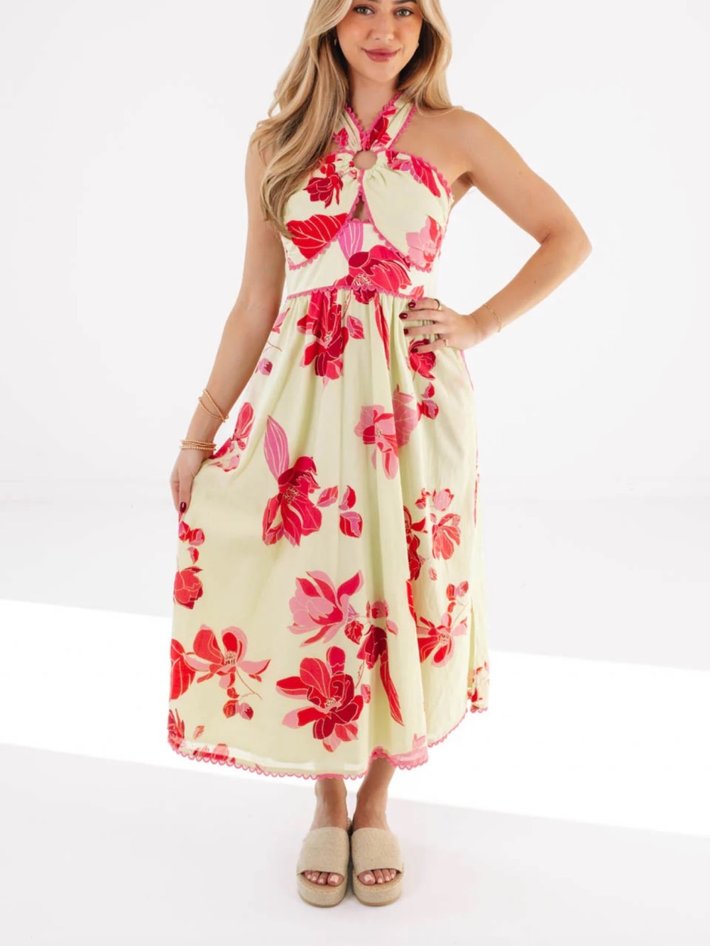 The Alara Ric Rac Cross Midi Dress - Lime